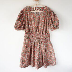 Free People Pennie Floral Print Puff Sleeve Summer Mini Dress Olive Pink Women S